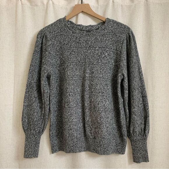 LOFT Sweaters - LOFT Marled Stripe Point Sweater Puff Shoulder Longsleeve XL
